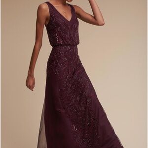 BHLDN Adriana Papell Aubrey Wine Beaded Evening Gown Sz 2 - GREAT CONDITION!